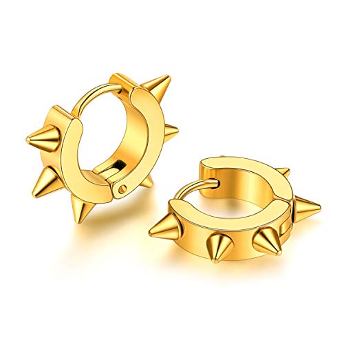 FOCALOOK 18k vergoldet Ohrringe für Jungen Mädchen Punk Stil Spike Huggie Ohrstecker Minimalist Ohr Piercing Ohrschmuck Accessoire für Männer Frauen von FOCALOOK