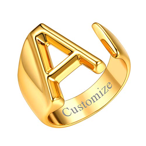 FOCALOOK 18k vergoldet personalisiert Offener Ring für Damen Mädchen Verstellbarer Alphabet Ring Buchstabe A Initiale Knöchelringe Frauen Statement Ring Party Ring Schmuck Accessoire von FOCALOOK