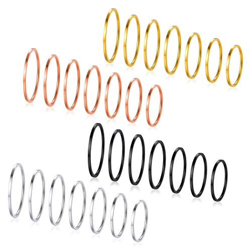 FOCALOOK 28-er Stapelringe Midi Knuckel Ring Set für Damen Mädchen einfach Gold/Rosegold/schwarz/Silber 4 Farben Knöchelringe Fingerringe 1mm breit dünne Finger Schmuck Accessoire für Party von FOCALOOK