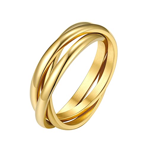 FOCALOOK Wickelring Frauen Edelstahl 3er Ring Fingerring Vergoldeter Ring Größe 62 Jahrestagsring Freundschaftsring Schmuck Accessoire für Muttertag von FOCALOOK