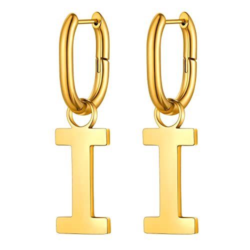 FOCALOOK 316L Edelstahl Ohrhänger mit Buchstabe I in Gold, Große Ohrringe Ohrstecker mit Anhängern, Hängende Ohrringe für Geliebte/Freundin/Tochter zum Geburtstag/Valentinstag/Weihnachten von FOCALOOK