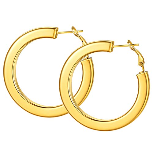 FOCALOOK 40mm Hoops Ohrringe Damen 5mm Quaderrohr Form Creolen 18k vergoldet Kreis Statement Kreolen Ohrringe Modeschmuck Accessoire für Alltagskleidung Abendkleid von FOCALOOK