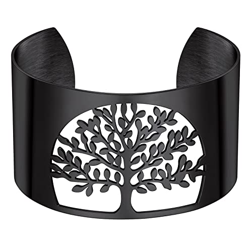 FOCALOOK 40mm breit Armspange Edelstahl Armband Damen Schwarz Verstellbarer Lebensbaumarmreif Oberarm Schmuck von FOCALOOK