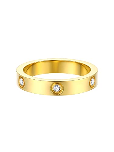 FOCALOOK Eheringe Herrenringe Ring Damen Ring Gold Verlobungsring Paar 62mm Bandring 4mm breit Solitär Ring Partner Ringe mit CZ Ring Schmuck Hochzeit für Verlobung von FOCALOOK