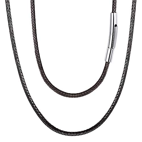 FOCALOOK 55CM Halskette Mode Kunstleder Collier Wachsschnur Kette 2mm breit Schwarz Geflochten Lederkette Gothic Lederband mit Edelstahl Verschluss für Männer Frauen Jungen Mädchen von FOCALOOK