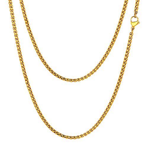 FOCALOOK 5mm massiv Marina Kette Halskette 18k vergoldet 45cm/18 lang Edelstahl Gliederkette für Männer Jungen Punk Hip Hop Rapper Halsschmuck(Gold) von FOCALOOK