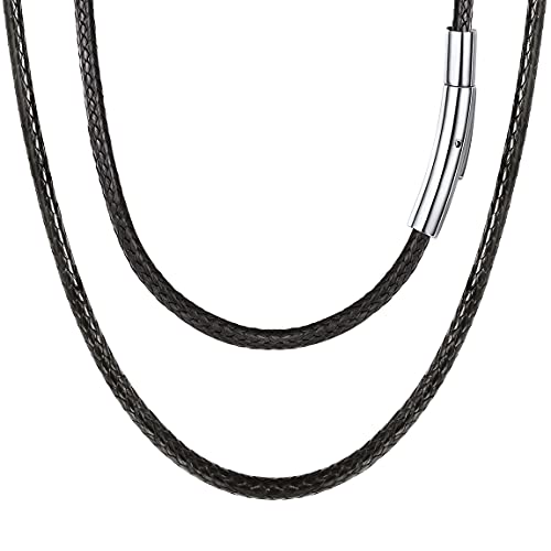 FOCALOOK 60CM Halskette personalisiert Kunstleder Collier Wachsschnur Kette 3mm breit Schwarz Geflochten Lederkette Name Gravur Lederband mit Edelstahl Verschluss für Männer Frauen Jungen Mädchen von FOCALOOK