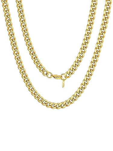 FOCALOOK Herren Kette 6MM Vergoldete Panzerkette Halskette Damen Hip Hop Kette Kettenlänge 45CM Edelstahl Gliederkette für Jungen Modeschmuck von FOCALOOK