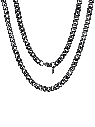 FOCALOOK Schwarze Kette Herren Edelstahl 6MM Panzerkette Hip Hop Kette Halskette Damen Kettenlänge 45CM Gliederkette für Jungen Modeschmuck von FOCALOOK