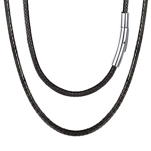 FOCALOOK 75CM Halskette Mode Kunstleder Collier Wachsschnur Kette 3mm breit Schwarz Geflochten Lederkette Gothic Lederband mit Edelstahl Verschluss für Männer Frauen Jungen Mädchen von FOCALOOK