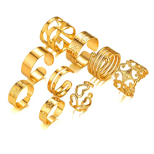 FOCALOOK 9-er Knöchelringe Set für Frauen Mädchen goldfarben Midi Fingerringe Set Stapelbaren Ringe Boho Knuckle Ringe Modeschmuck Accessoire für Party Alltagsleben von FOCALOOK