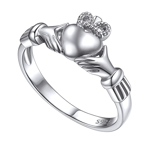 FOCALOOK 925 Silber Ehering Versprechen Ring für Damen Irisch Claddagh Ring Trauring Verlobungsring Freundschaftsring Schmuck für Geburtstag Größe 54 (17.2) von FOCALOOK