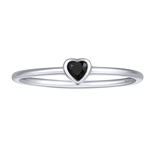 FOCALOOK 925 Silber Ehering Versprechen Ring für Damen Solitär Ring mit Schwarzen Herz Zirkonia Trauring Verlobungsring Schmuck für Geburtstag Größe 54 (17.2) von FOCALOOK