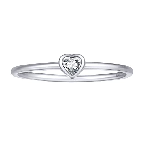 FOCALOOK 925 Silber Ehering Versprechen Ring für Damen Solitär Ring mit Weißen Herz Zirkonia Trauring Verlobungsring Schmuck für Geburtstag Größe 54 (17.2) von FOCALOOK