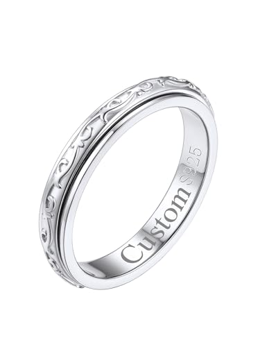 FOCALOOK 925 Silber Ring mit Gravur Anxiety Ring Personalisierte Ringe 64mm Verlobungsring Breit 3,5MM Freundschaftsring Ringe Frauen Silber Personalisierter Schmuck für Vatertag von FOCALOOK