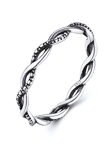 FOCALOOK 925 Silber Ringe Wellen Ring Ineinander Verlobungsring Größe 64mm Stimmungsring Trauringe Schmuck für Verlobung von FOCALOOK