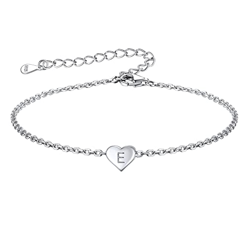 FOCALOOK 925 Sterling Silber Armkettchen E Initialer Buchstabe Herzarmkettchen Armband mit kleinem Herz-Schmuckanhänger Armkette für die Beste Freundin/Frauen/Mädchen von FOCALOOK