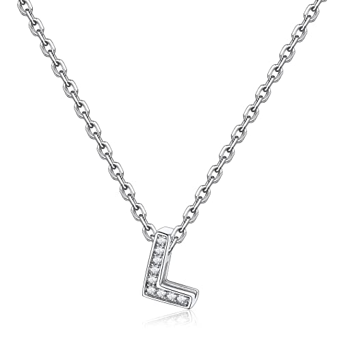 FOCALOOK 925 Sterling Silber Halsketten L Initialer Buchstabe Zirkoniasteinen Halskette Silberkette mit kleinem Anhänger Halskette für die Beste Freundin/Frauen/Mädchen von FOCALOOK