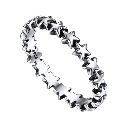 FOCALOOK 925 Sterling Silber Sterne Ring für Frauen Mädchen Dezenter Ring Größe 64 (20.4) Ewigkeit Sterne Fingerring Schick Ring in Altsilber Farbe Schmuckstücke für Geburtstag Hochzeit von FOCALOOK