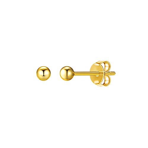 FOCALOOK 925er Silber Ohrringe Damen 3mm kleine Kugel Ohrstecker 18k vergoldet Ohr Piercing Ear Studs einfache Ohrschmuck Accessoire für Mädchen Jungen tolles Geschenk für Geburtstag Weihnachten von FOCALOOK