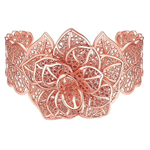 FOCALOOK Blumen Armband Rosegold Damen Kupfer Armband 45mm breit Oberarmreif Armspange Freundschaftsarmband Schmuckaccessoire von FOCALOOK