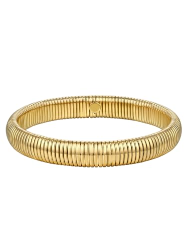 FOCALOOK Armreif Gold Stretch Armband Damen Edelstahl Elastisches Armband Schlangen Armreif Armspange Gold breit 10mm Schlangenarmband Damen Schmuck von FOCALOOK
