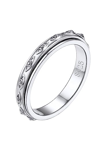 FOCALOOK Böses Auge Fidget Ring 925 Silber Ringe Größe 52mm Spinner Ring Stimmungsring Böser Blick Ring Nazar Boncuk Ring Türkisches Auge Ring Nazar Amulett Silberschmuck für Frauen Herren von FOCALOOK