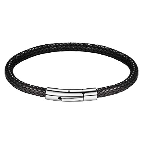 FOCALOOK Braun geflochten Lederarmband 22cm Kordelarmband Wachsschnur Armband 5mm breit Herren Jungen Armkette mit personalisiert Edelstahl Verschluss Trendiger Schmuck Accessoire von FOCALOOK