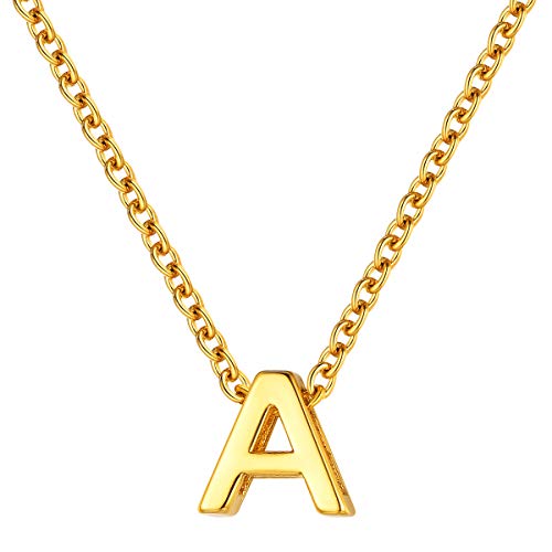 FOCALOOK Buchstabe A Collier 18k vergoldet für Damen Mädchen einfache Initiale Charms mit 40+5cm Rolokette Alphabet Letter Schlüsselbein Kette Modeschmuck für Geburtstag von FOCALOOK
