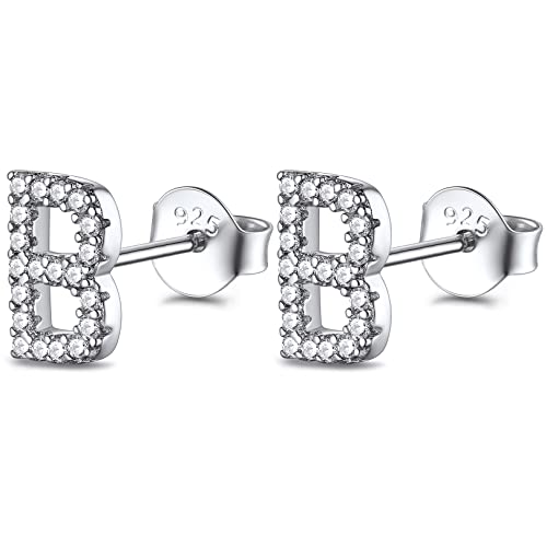 FOCALOOK Buchstabe B Ohrstecker Silber 925 für Damen Mädchen Zirkonia Initiale Ohr Piercing Funkelnde Alphabet Letter Ohr Schmuck Accessoire für Geburtstag von FOCALOOK