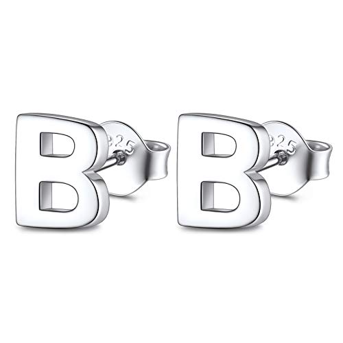 FOCALOOK Buchstabe B Ohrstecker Silber 925 für Damen Mädchen einfache Initiale Ohr Piercing Alphabet Letter Ohr Schmuck Accessoire für Geburtstag von FOCALOOK