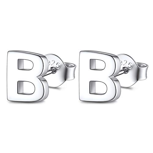 FOCALOOK Buchstabe B Ohrringe Ohrstecker Silber 925 für Damen Mädchen einfache Initiale Ohr Piercing Letter Ohrringe Silber Schmuck Accessoire für Geburtstag von FOCALOOK