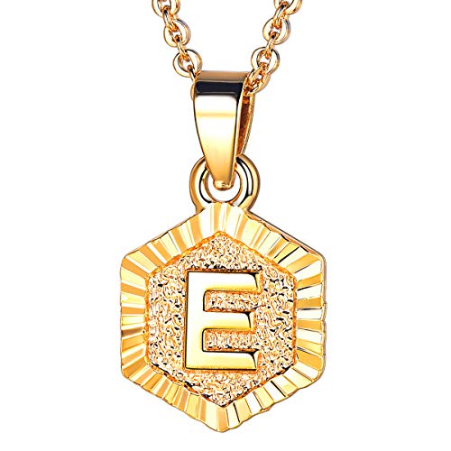 FOCALOOK Schmuck Damen Collier Buchstabe E Anhänger 18k vergoldet mit 55cm Rolokette Anfangsbuchstabe Hexagon Tag trendig Halskette für Frauen Mädchen von FOCALOOK