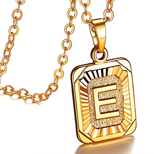 FOCALOOK Buchstabe E Anhänger mit 50cm verstellbar Rolokette goldene Initiale Collier 18k vergoldet Schmuck für Damen Mädchen für Valentinstag Jahrestag von FOCALOOK