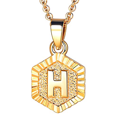 FOCALOOK Schmuck Damen Collier Buchstabe H Anhänger 18k vergoldet mit 55cm Rolokette Anfangsbuchstabe Hexagon Tag trendig Halskette für Frauen Mädchen von FOCALOOK