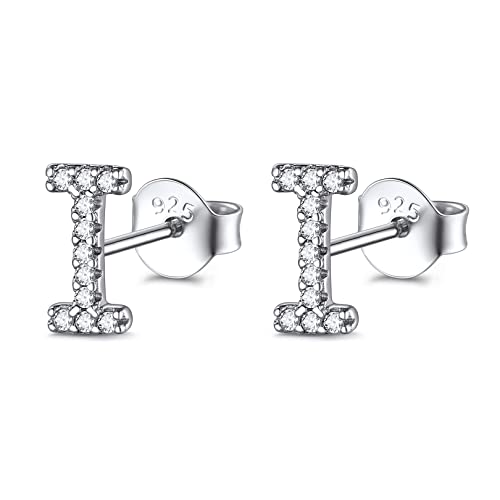 FOCALOOK Buchstabe I Letter Ohrringe 925 Sterling Silber für Damen Mädchen - Funkelnde Zirkonia Initiale Ohrpiercing - Alphabet Letter Ear Studs Ohr Schmuck von FOCALOOK