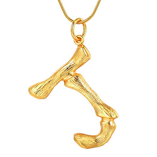 FOCALOOK Buchstabe J Halskette Damen Initiale Anhänger Groß Bambus Stil Collier 1,2mm 55cm Schlangenkette verstellbar Coole Schmuck für Mädchen Gelbgold überzogend, gold von FOCALOOK