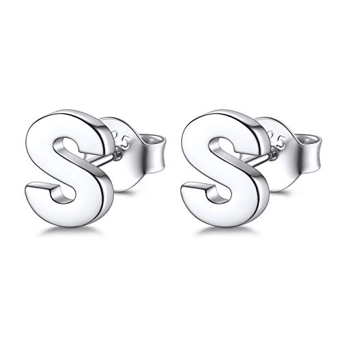 FOCALOOK Buchstabe S Letter Ohrringe 925 Sterling Silber für Damen Mädchen - Minimalist Initiale Ohrpiercing - trendige Alphabet Letter Ear Studs Ohr Schmuck von FOCALOOK