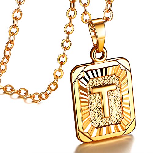 FOCALOOK Buchstabe T Anhänger mit 50cm verstellbar Rolokette goldene Initiale Collier 18k vergoldet Schmuck für Damen Mädchen für Valentinstag Jahrestag von FOCALOOK