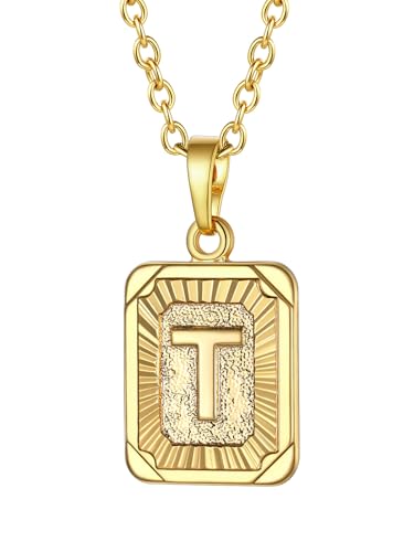 FOCALOOK Buchstabe T Anhänger mit 50cm verstellbar Rolokette goldene Initiale Collier 18k vergoldet Schmuck für Damen Mädchen für Valentinstag Jahrestag von FOCALOOK