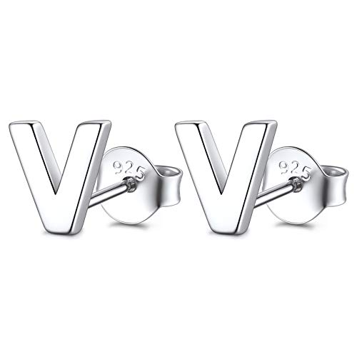 FOCALOOK Buchstabe V Ohrstecker Silber 925 für Damen Mädchen einfache Initiale Ohr Piercing Alphabet Letter Ohr Schmuck Accessoire für Geburtstag von FOCALOOK