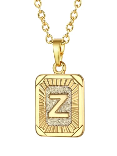 FOCALOOK Buchstabe Z Collier Rechteck Anhänger Halskette 18k vergoldet 50cm verstellbare Rolokette Initiale Schmuck für Damen Mädchen - Party Geburtstag von FOCALOOK