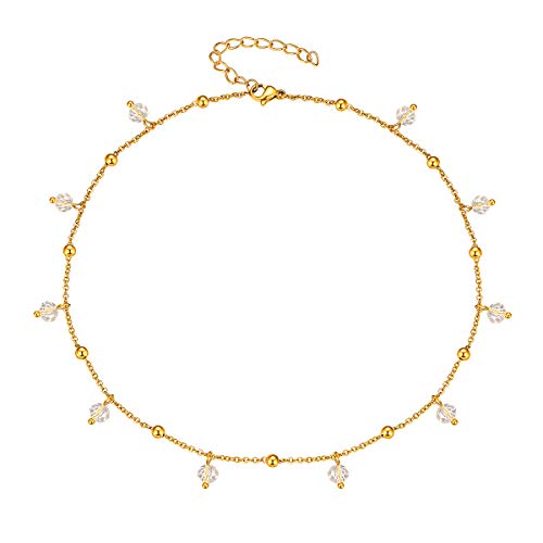 FOCALOOK Choker Kette Damen Mädchen 35cm Kurze Halskette mit Kristalle Charms goldfarben Kugeln Kette 35+5cm verstellbar Rolokette Accessoire Modeschmuck für Geburtstag Jahrestag von FOCALOOK