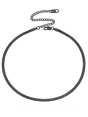 FOCALOOK Choker Kette Damen Mädchen 38+9cm kurze Halskette 3mm breit schwarz flache Schlangenkette verstellbar Gliederkette Accessoire Modeschmuck für Geburtstag Jahrestag von FOCALOOK