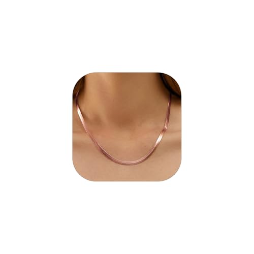 FOCALOOK Choker Kette Damen Mädchen 46+9cm Kurze Halskette Rosegold vergoldet Flache Schlangenkette erstellbar Gliederkette Accessoire Modeschmuck für Geburtstag Jahrestag von FOCALOOK