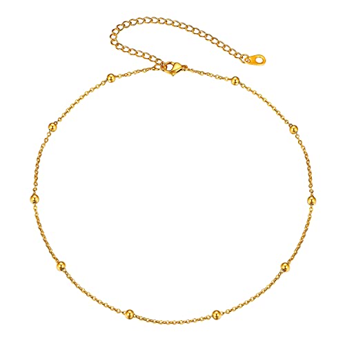 FOCALOOK Choker Kette mit Schlichten Kugeln für Frauen Mädchen Schlüssebeinkette Enge Kette aus Edelstahl mit Vergoldet Choker Kugeln Filigran Halsketten Mode Schmuckstück von FOCALOOK