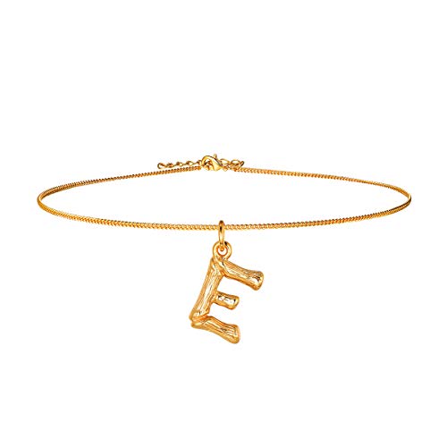 FOCALOOK Collier mit Anhänger Damen kleine Buchstabe E mit 35+5cm Gelbgold überzogend Ankerkette Coole Initiale Choker für Mädchen Weihnachten Geburtstag Geschenk von FOCALOOK