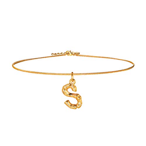 FOCALOOK Collier mit Anhänger Damen kleine Buchstabe S mit 35+5cm Ankerkette Gelbgold überzogend Coole Initiale Schmuck für Mädchen Weihnachten Geburtstag Geschenk von FOCALOOK