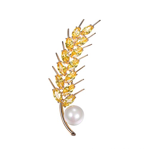 FOCALOOK Dame Zirkonia Getreideähren Brosche 18k vergoldet Perle Anstecknadel Pin für Hochzeit Party Bürodame Office Lady von FOCALOOK