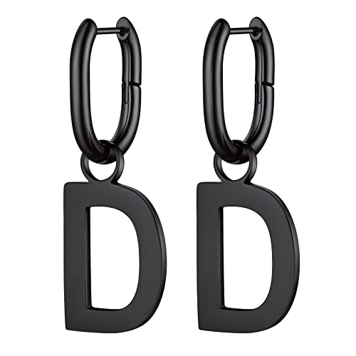 FOCALOOK Damen 316L Edelstahl Ohrringe, Ohrhänger mit Buchstabe D in Schwarz, Hängende Ohrringe Accessoires für Geliebte/Freundin/Tochter zum Geburtstag/Valentinstag/Weihnachten von FOCALOOK